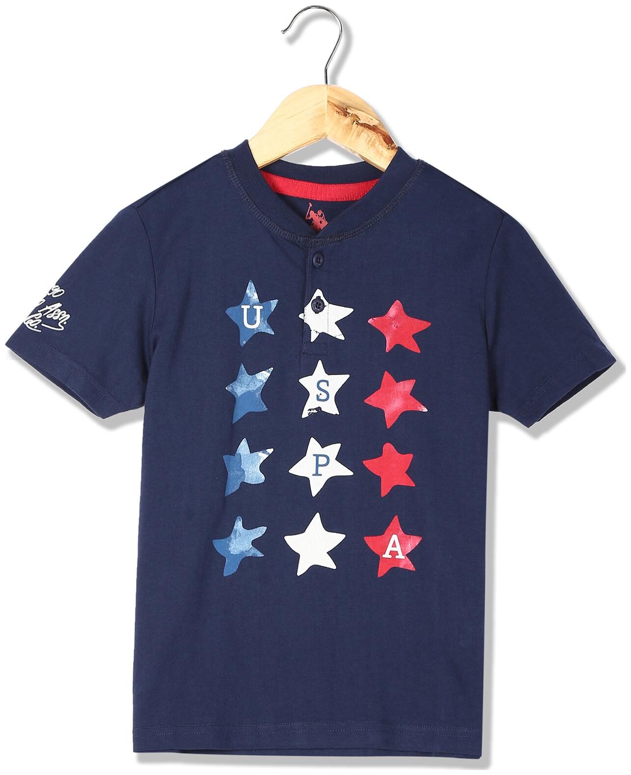 

U S Polo Assn Boy Cotton Printed T-shirt - Blue