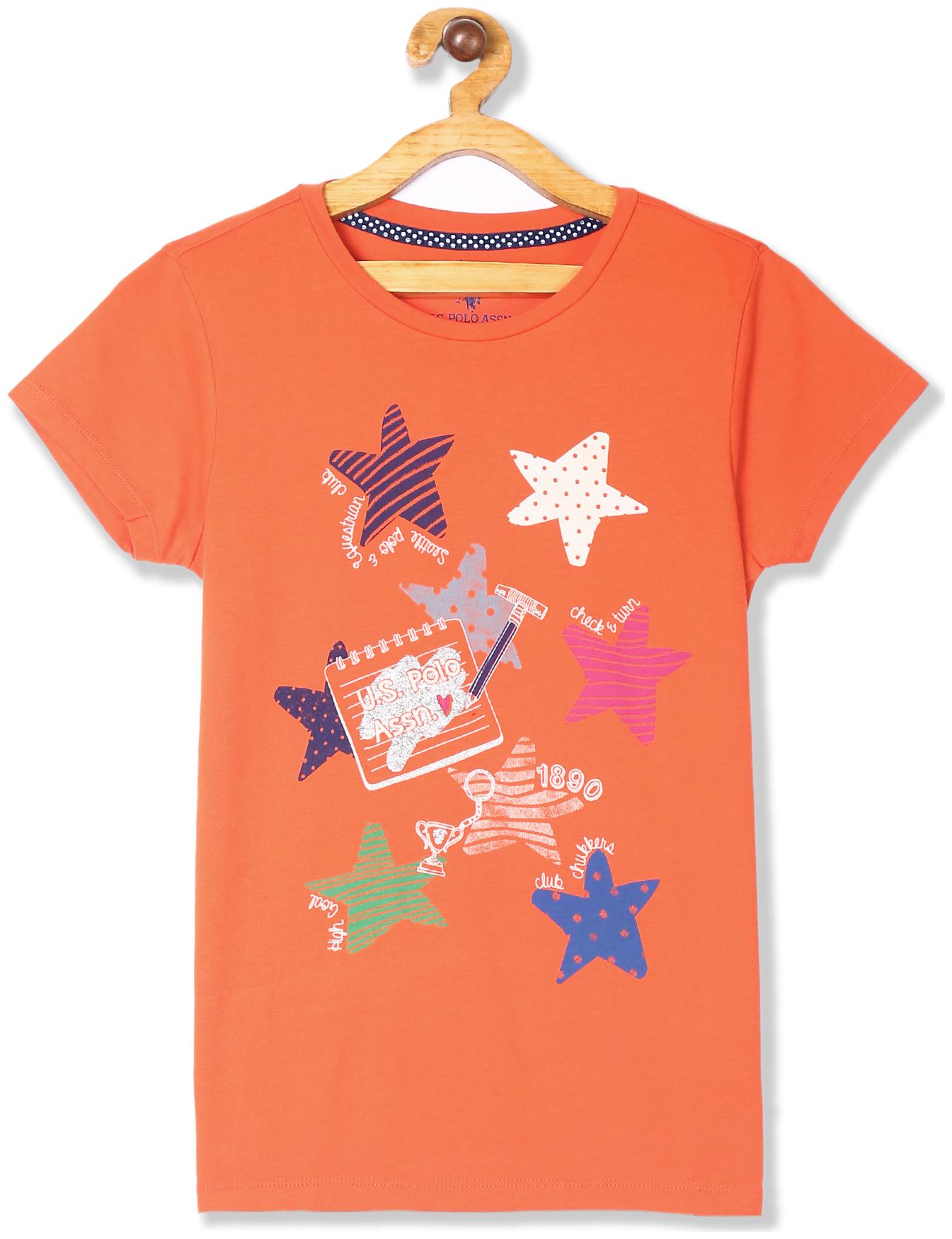 

U S Polo Assn Girl Cotton Printed T shirt - Orange