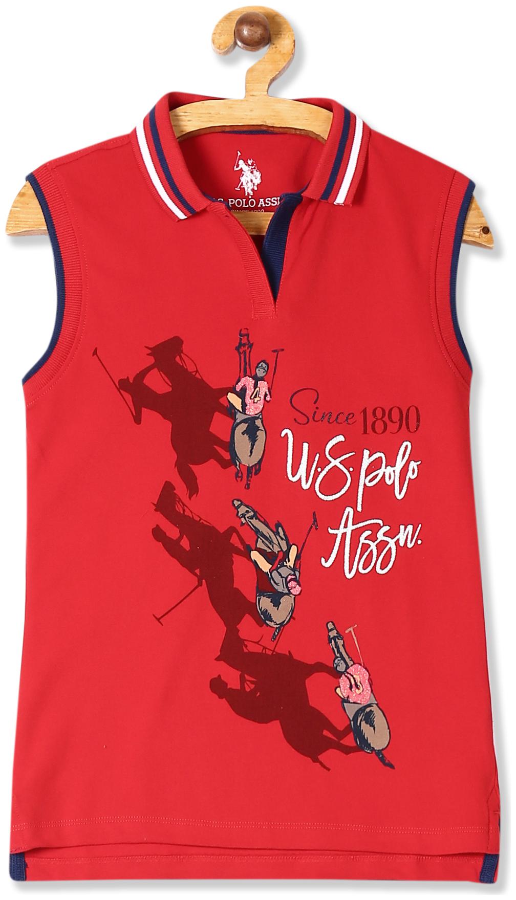 

U S Polo Assn Girl Cotton Printed T shirt - Red
