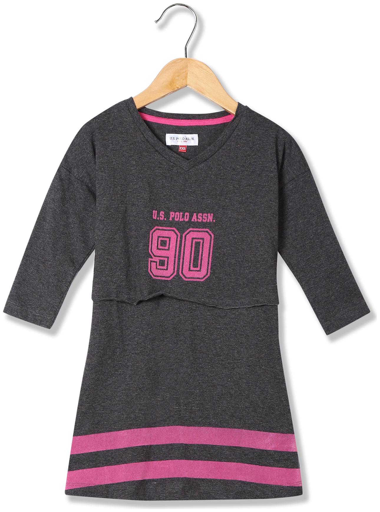 

U S Polo Assn Grey Cotton Full Sleeves Knee Length Princess Frock ( Pack of 1 )