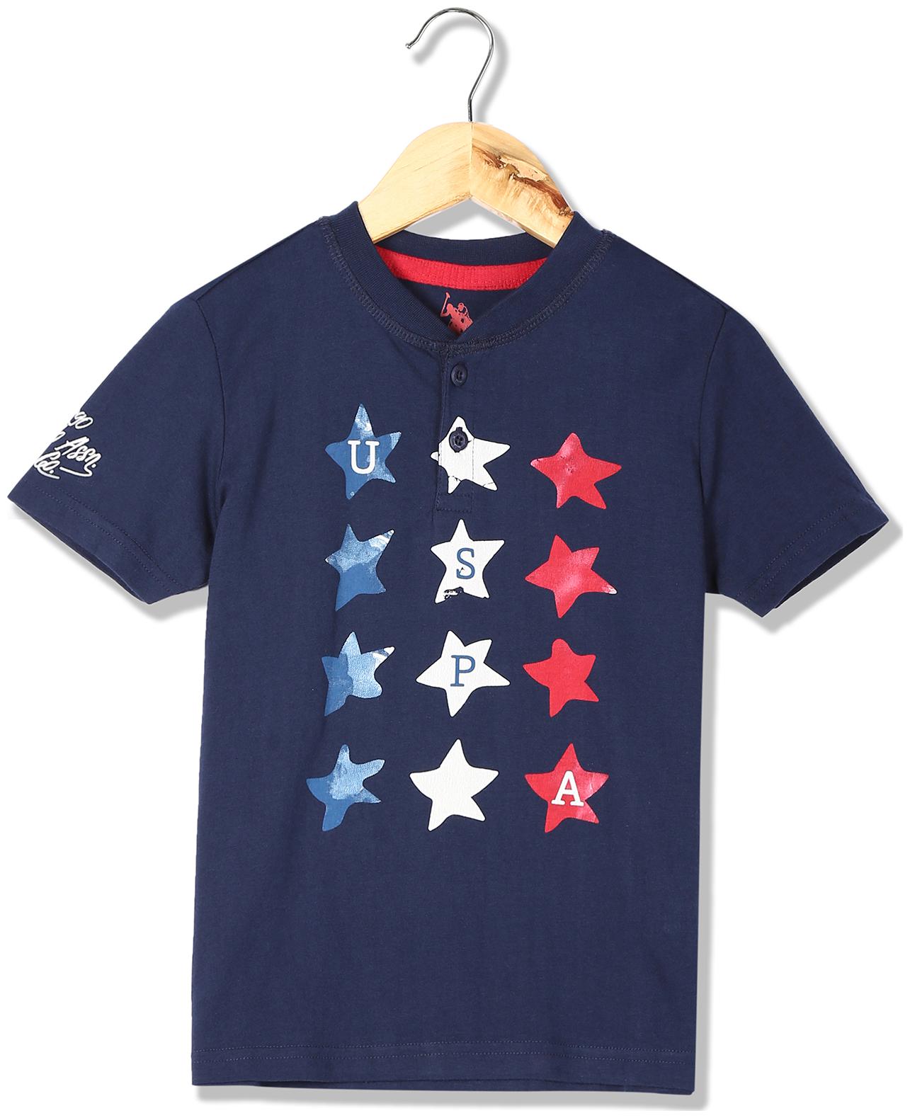 

U S Polo Assn Boy Cotton Printed T-shirt - Blue