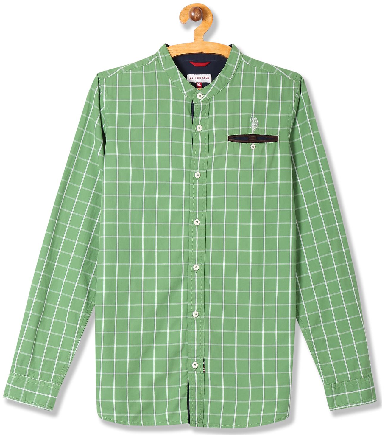 

U S Polo Assn Boy Cotton Checked Shirt Green