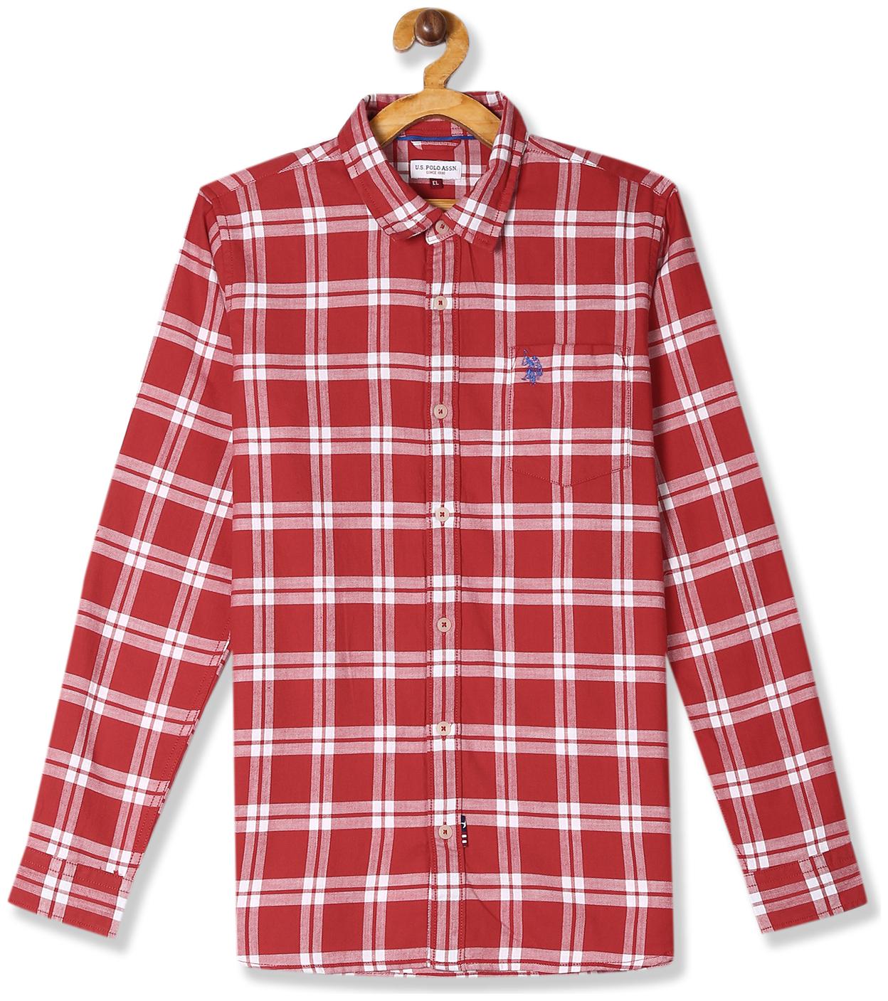 

U S Polo Assn Boy Cotton Checked Shirt Red