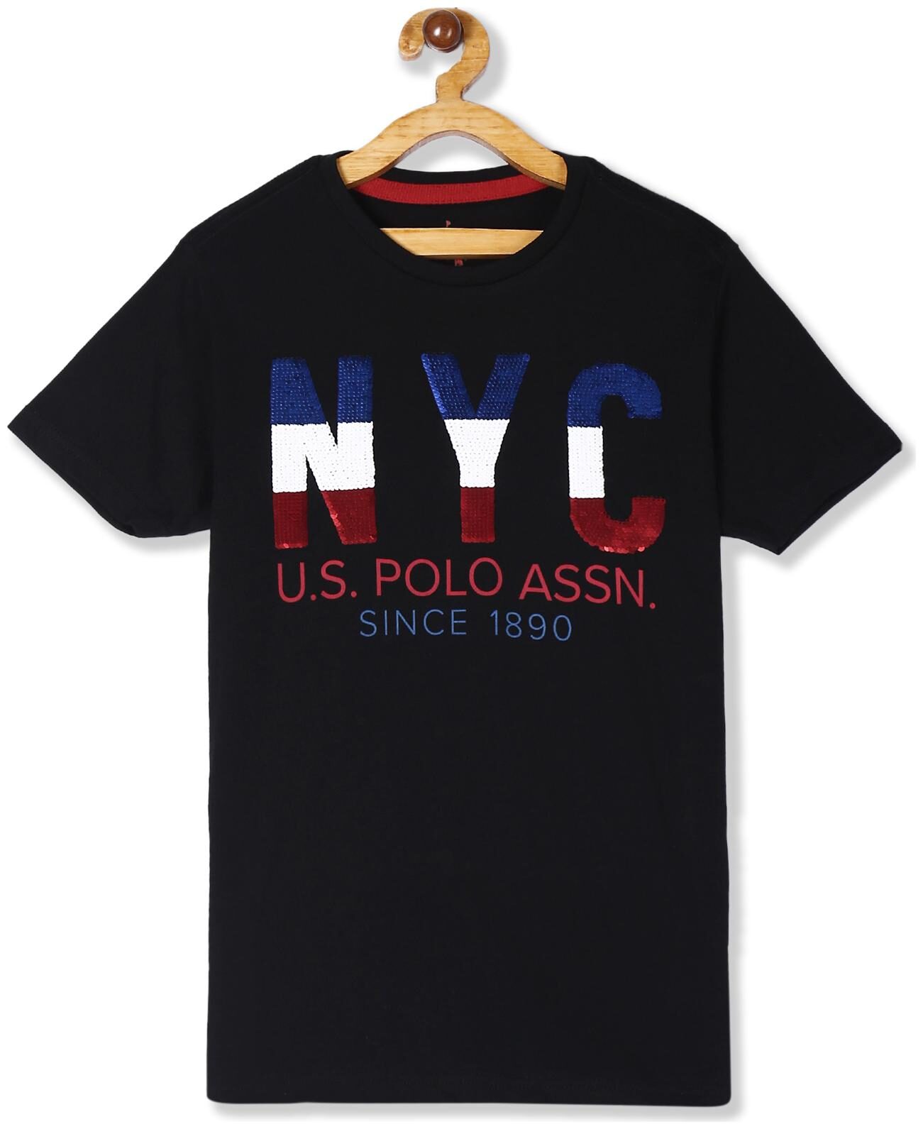 

U S Polo Assn Boy Cotton Embellished T-shirt - Black