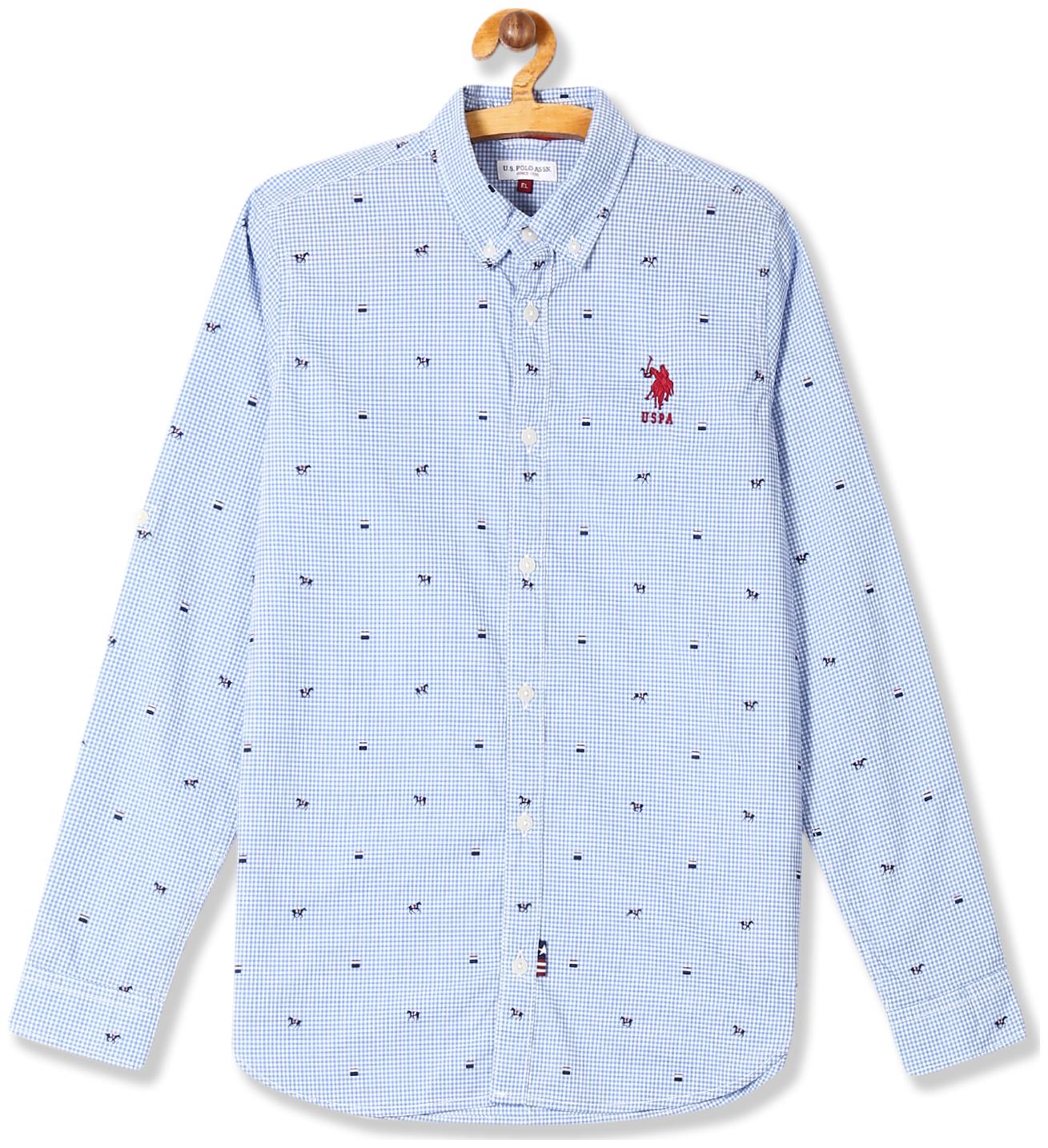 

U S Polo Assn Boy Cotton Checked Shirt Blue