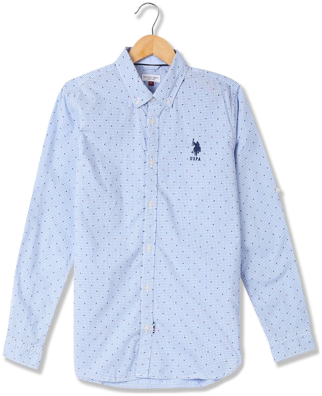 

U S Polo Assn Boy Cotton Checked Shirt Blue