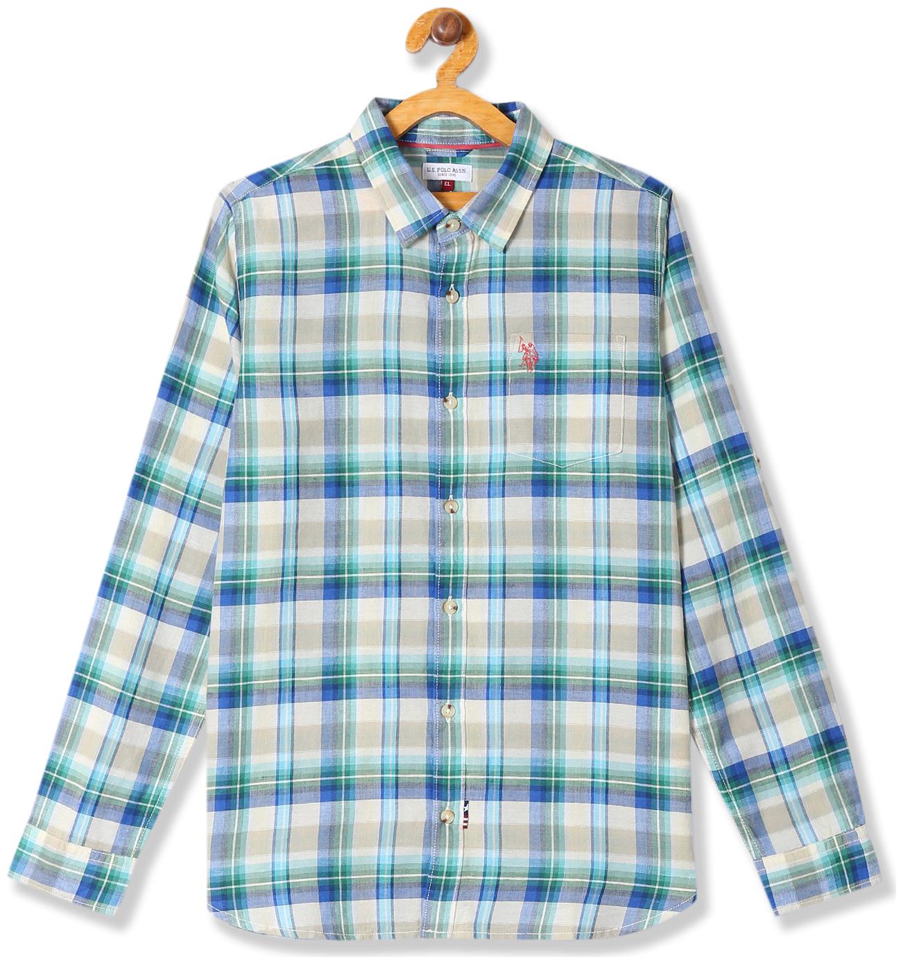 

U S Polo Assn Boy Cotton Checked Shirt Green