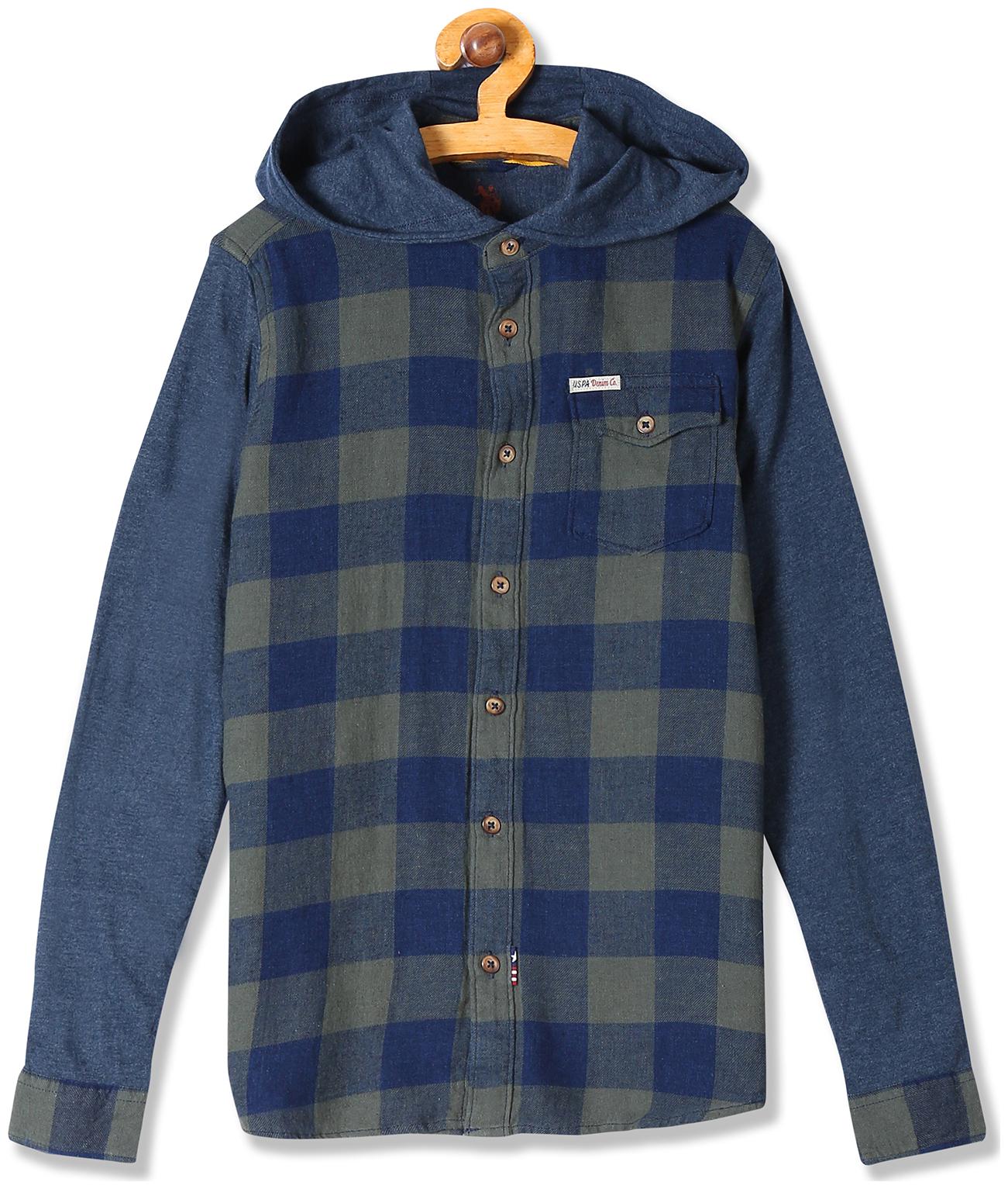 

U S Polo Assn Boy Cotton Checked Shirt Green