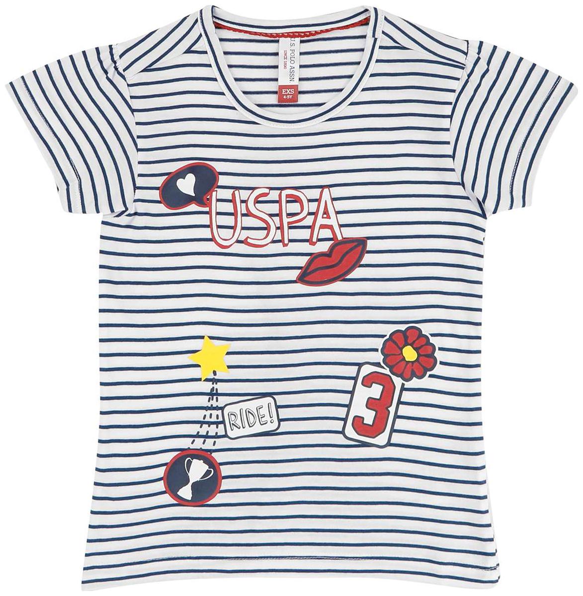 

U S Polo Assn Girl Cotton Striped T shirt - Blue