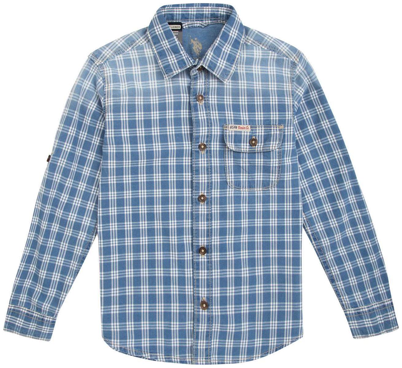 

U S Polo Assn Boy Cotton Checked Shirt Blue