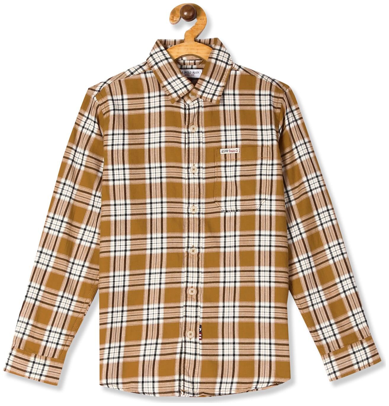 

U S Polo Assn Boy Cotton Checked Shirt Brown