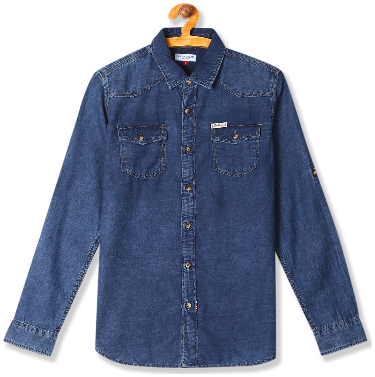 

U S Polo Assn Boy Cotton Solid Shirt Blue