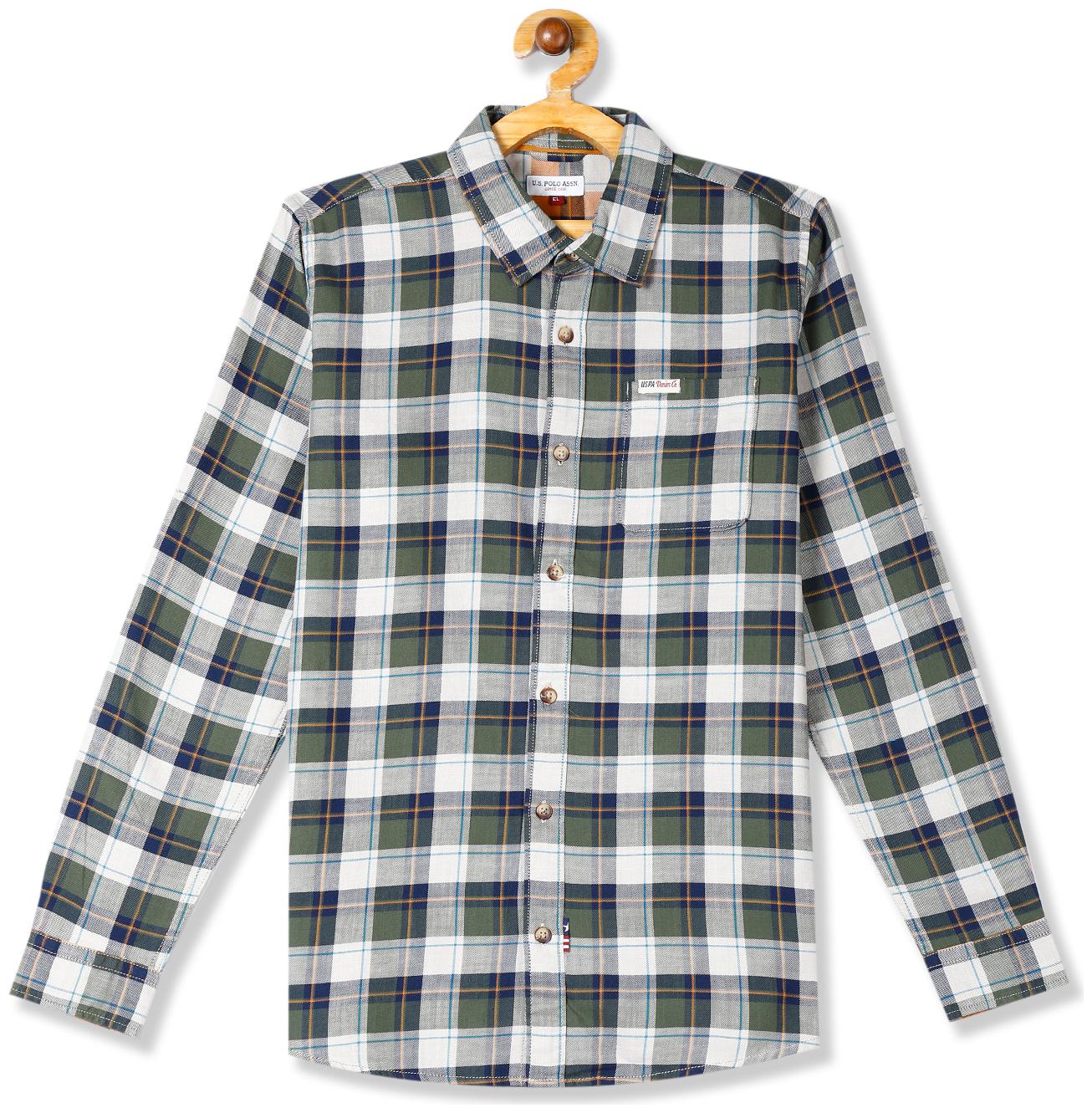 

U S Polo Assn Boy Cotton Checked Shirt Green White