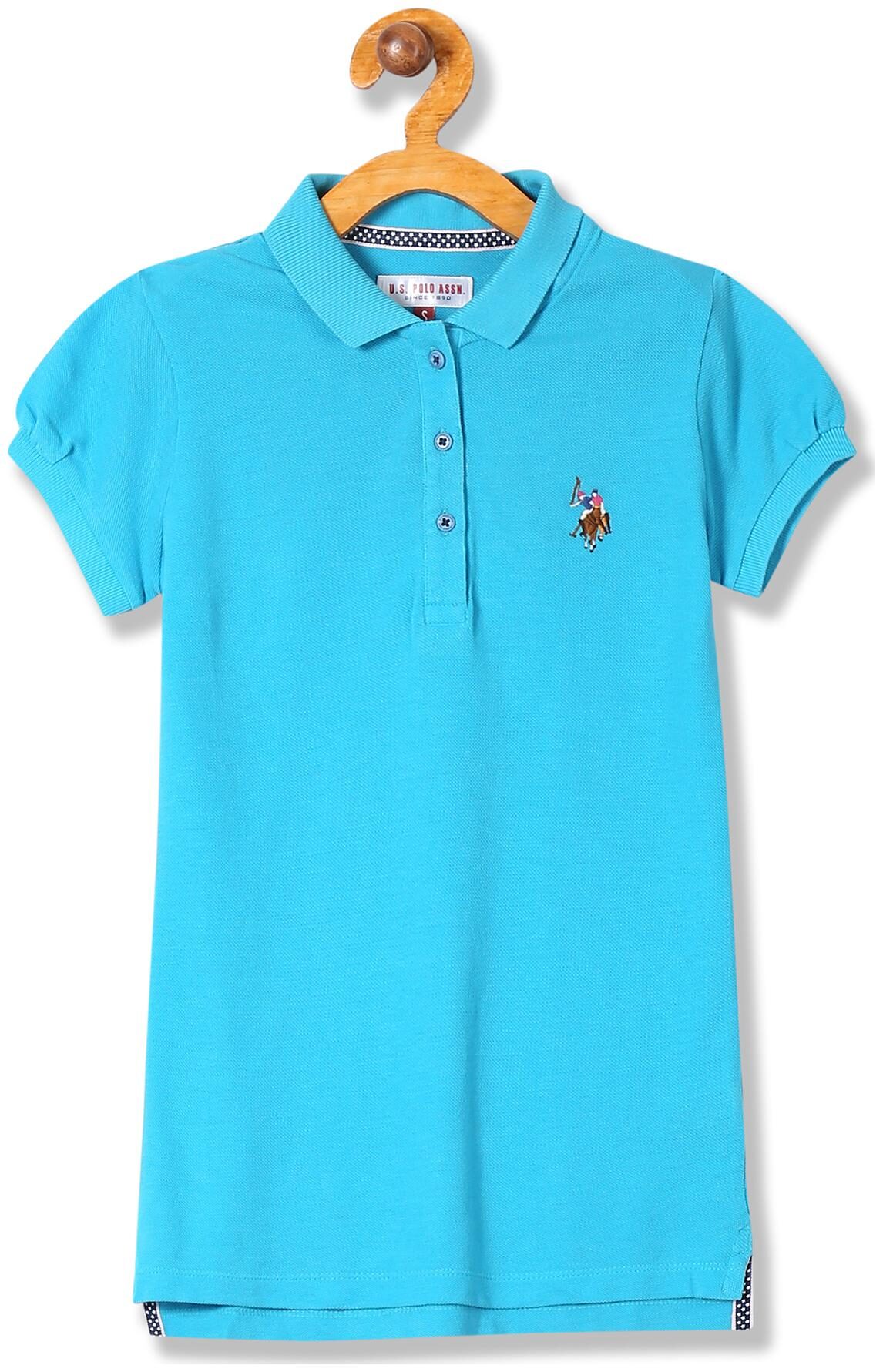 

U S Polo Assn Girl Cotton Solid T shirt - Blue