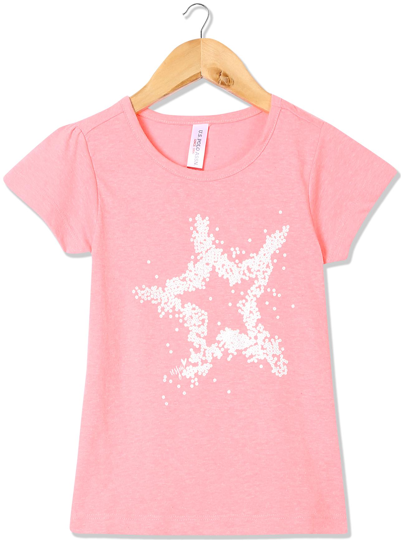 

U S Polo Assn Girl Cotton Printed T shirt - Pink