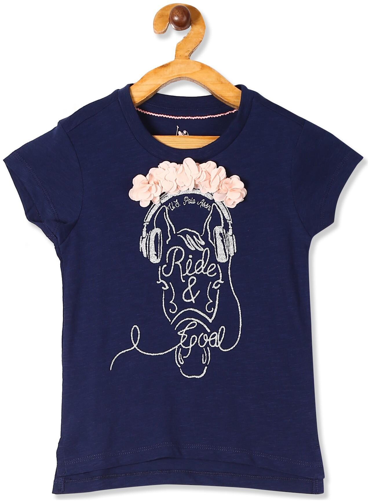 

U S Polo Assn Girl Cotton Printed Top - Blue