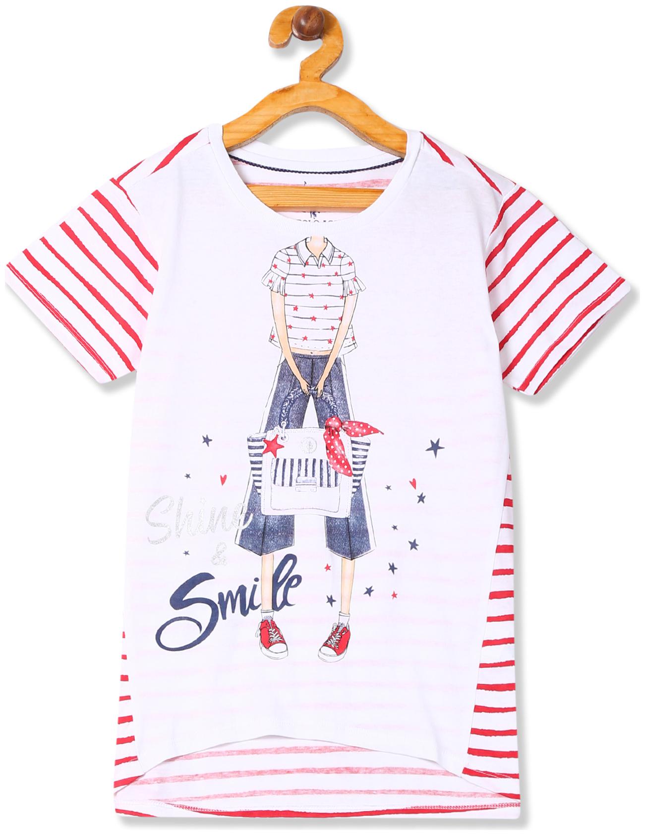 

U S Polo Assn Cotton Striped Top for Baby Girl - White