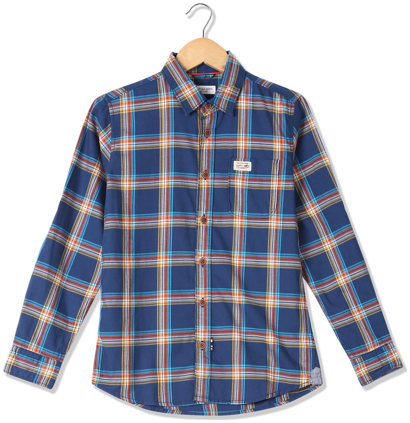 

U S Polo Assn Boy Cotton Checked Shirt Blue