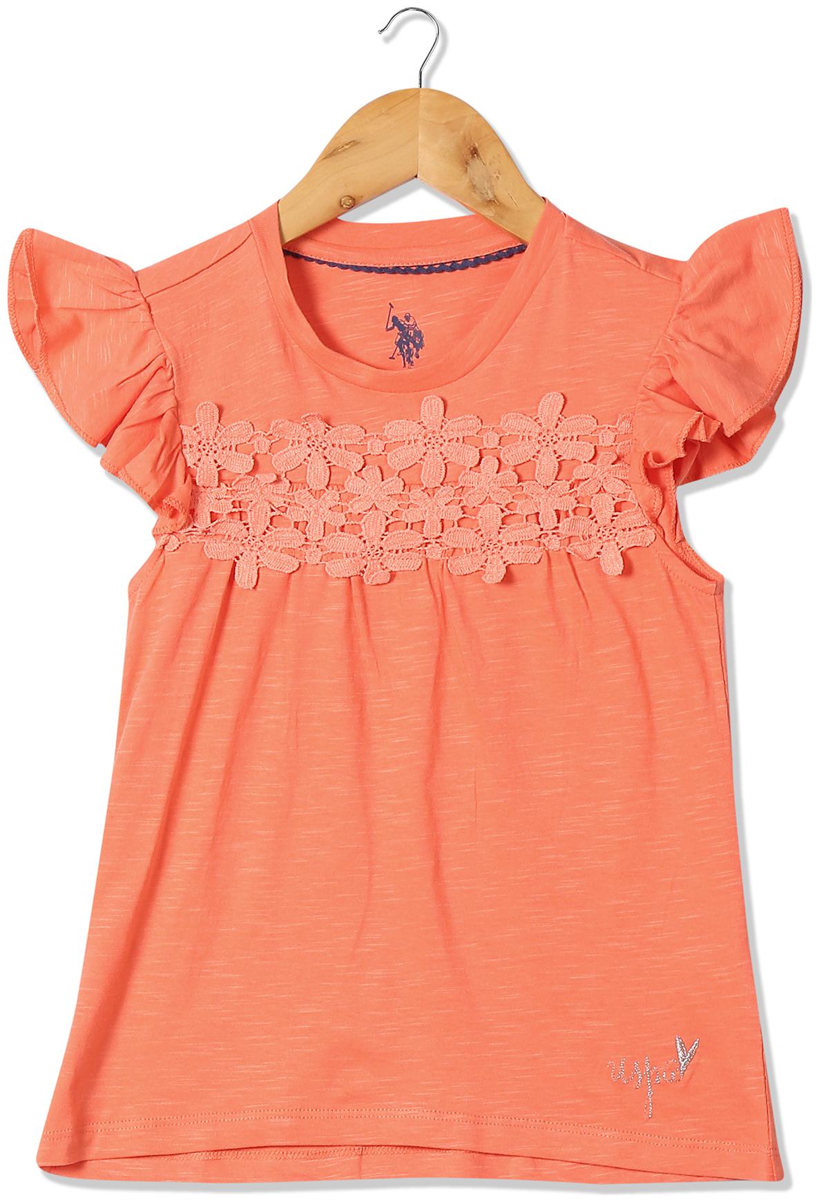 

U S Polo Assn Girl Cotton Solid Top - Orange