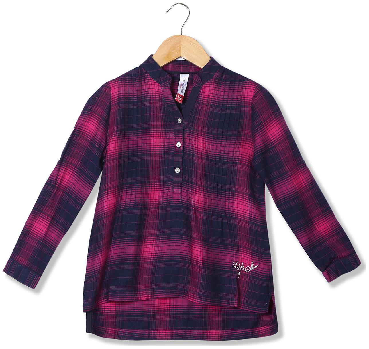 

U S Polo Assn Girl Cotton Checked Top - Pink