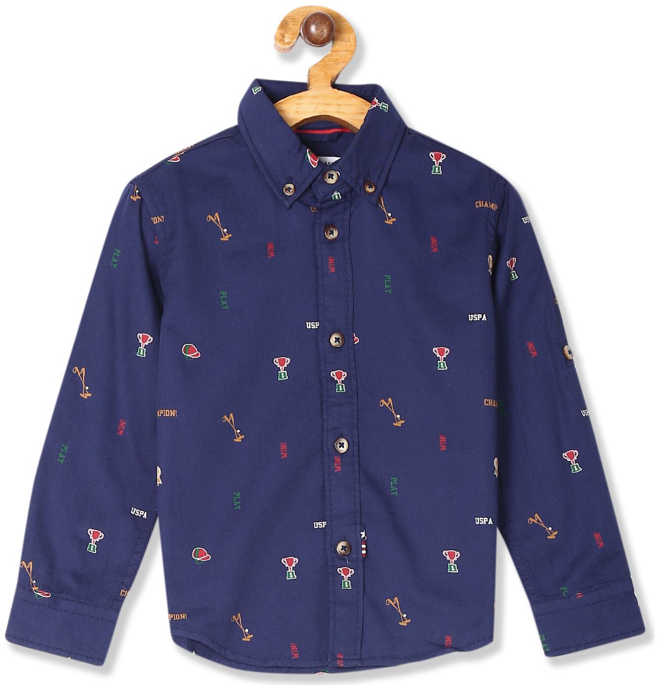 

U S Polo Assn Cotton Printed Shirt for Baby Boy - Blue