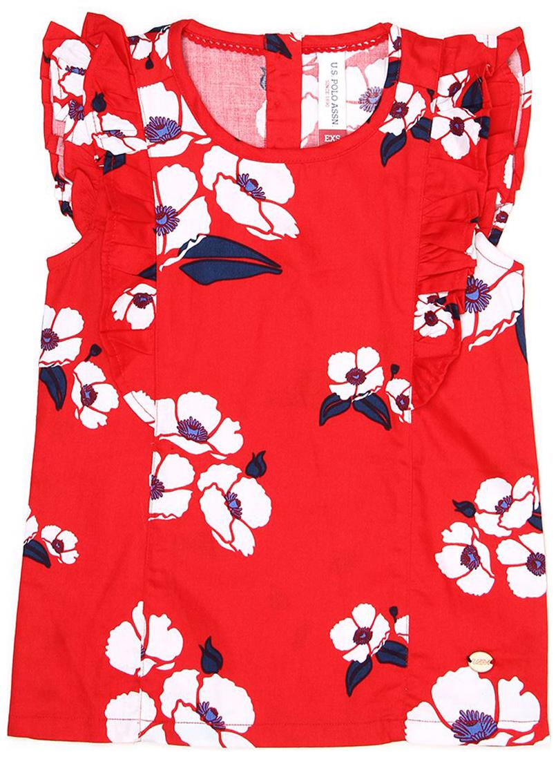 

U S Polo Assn Floral Print Red Cap Sleeves Casual Girls Top
