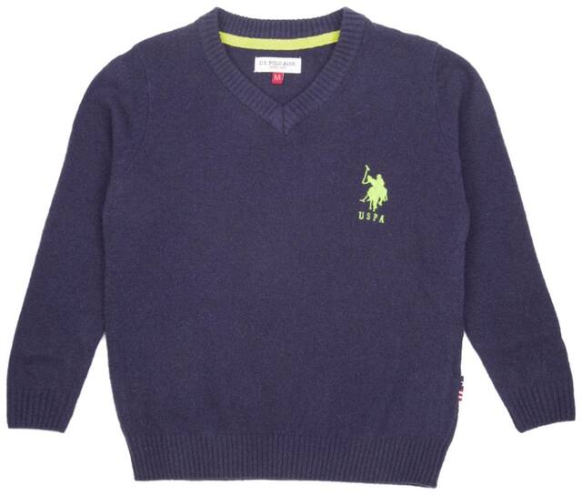 U.S. Polo Assn. Boy Cotton Solid Sweater - Blue
