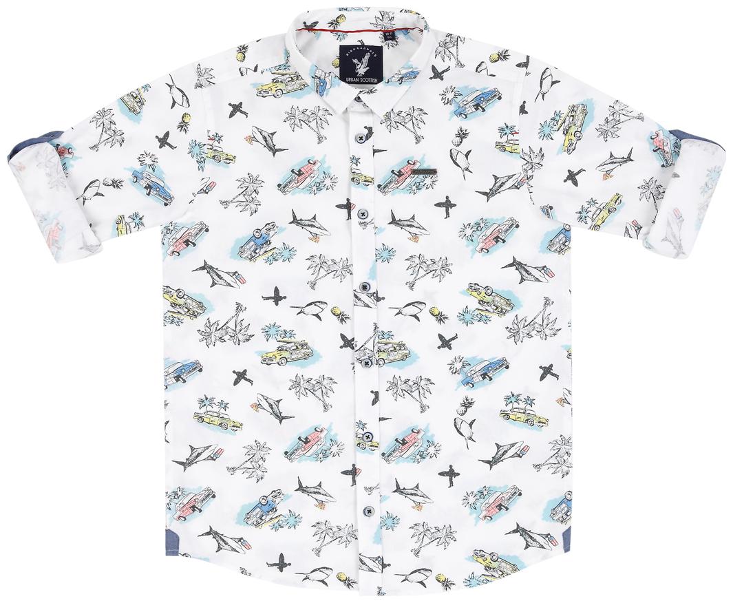 

URBAN SCOTTISH Boy Cotton Printed Shirt White
