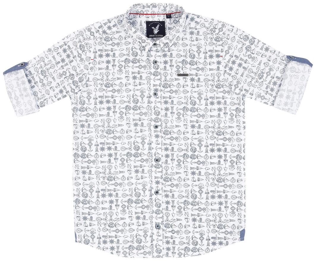 

URBAN SCOTTISH Boy Cotton Printed Shirt White