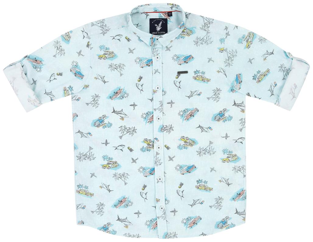 

URBAN SCOTTISH Boy Cotton Printed Shirt Green