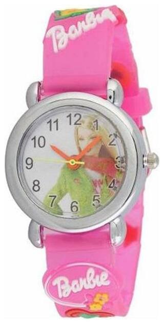 Varni Retail Pink Rubber Belt Charming Barbie Doll Baby Girl Wrist Watch For Girls