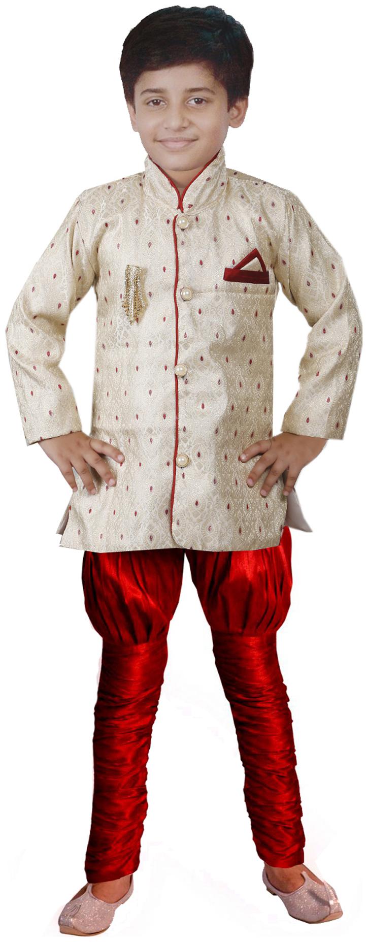 

VASTRAMAY Boy Silk blend Printed Kurta pyjama set - Gold