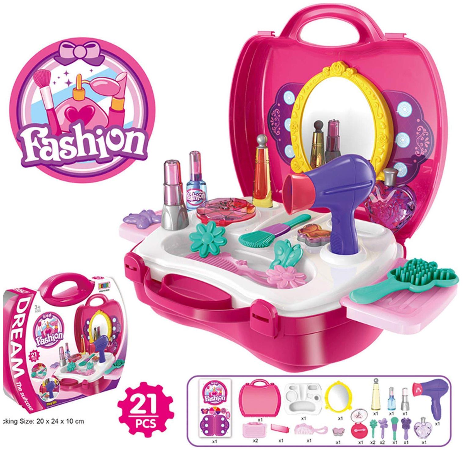 

VBE Beauty Makeup Kit for Doll Girls Cosmetic Set Kit Hair Salon with 21 PCS Makeup Accessories Portable Pretend Play Fashion Set Toy for Kids