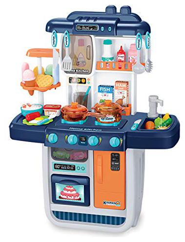 

VBE Kids Kitchen Playset with Realistic Lights Sounds Play Sink with Running Water Dessert Shelf
