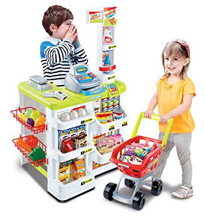 

VBE Pretend Play Big Size Home Supermarket Shopping Cart Toy With Sound Effects For Kids