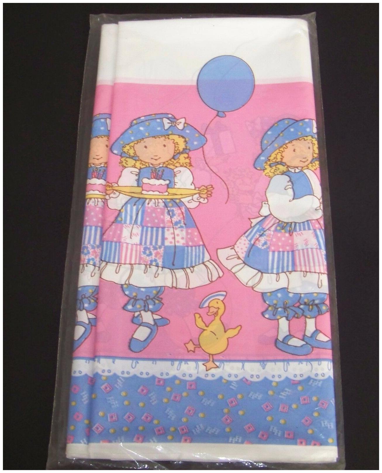 

Vintage Holly Hobbie Birthday Party Tablecover 1989 Pink Blue American Greetings