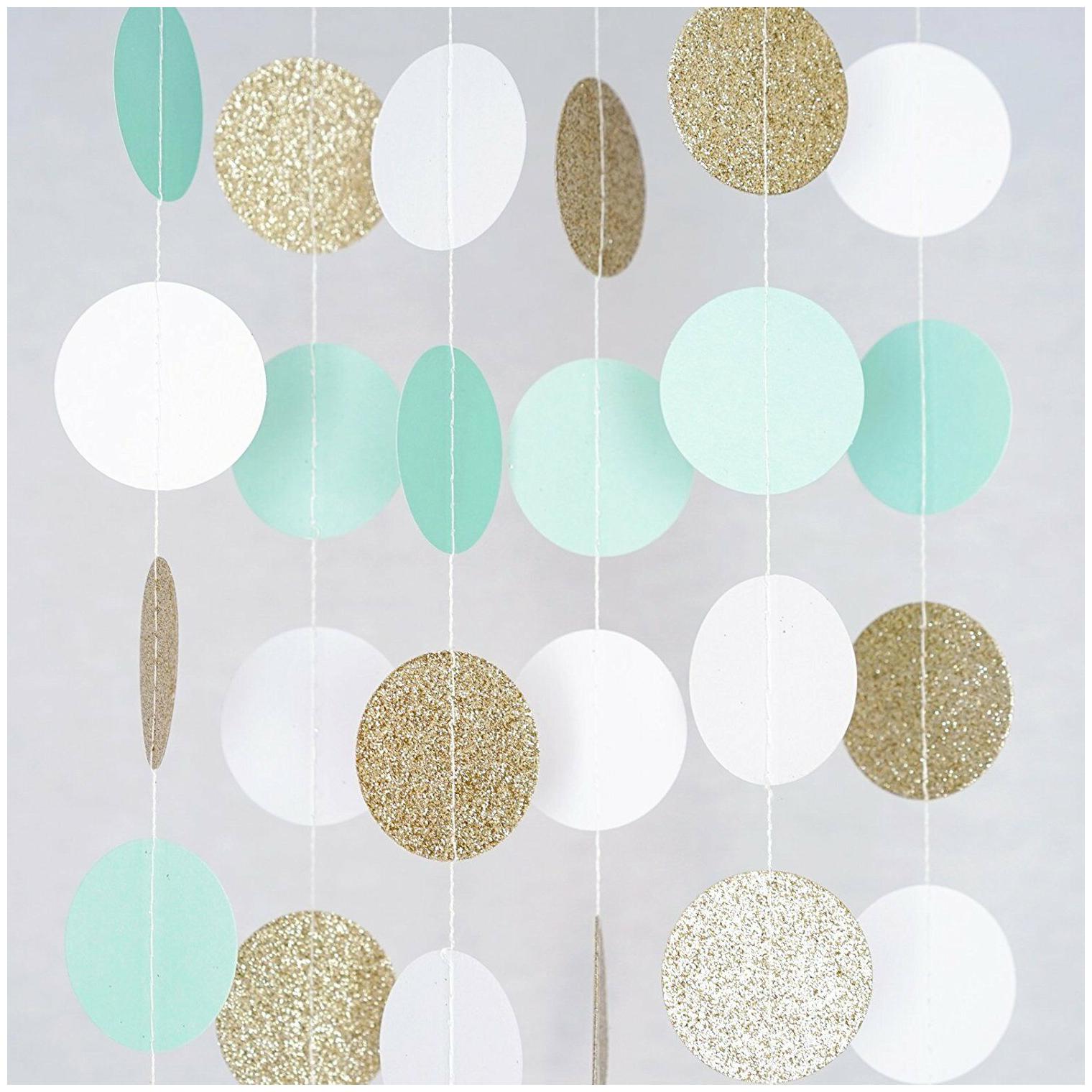 

White Mint Gold Glitter Circle Dots Paper Garland 10 Ft Party Home Decor Banner
