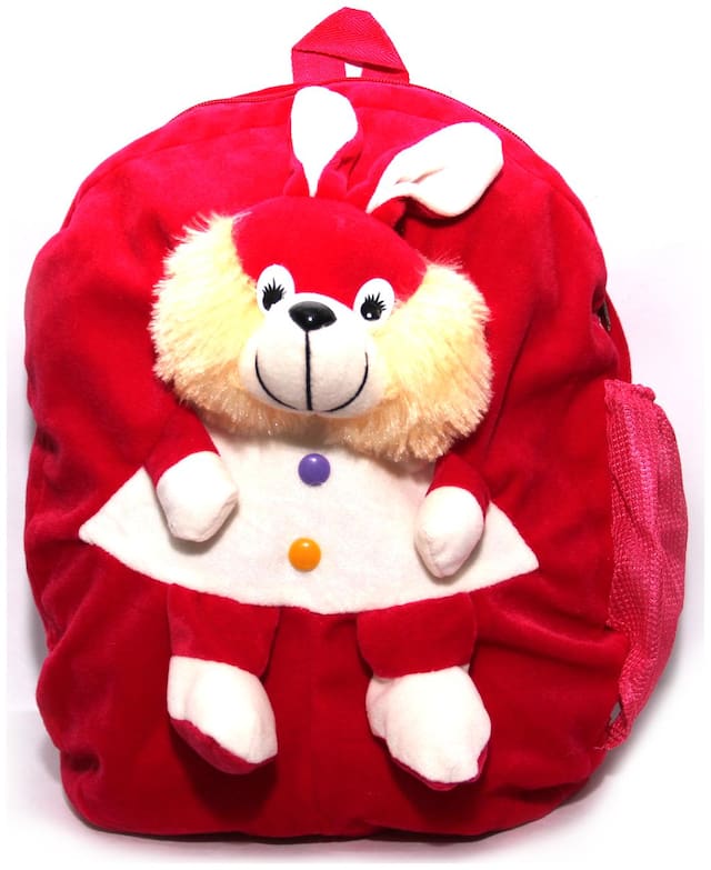 WOOS Cute Rabbit Soft Toy School Bag For Kids - ( Red )
