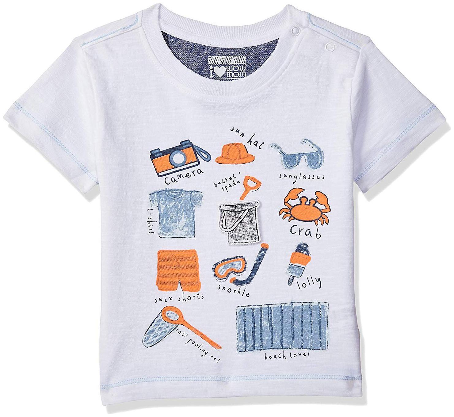 

Wow Mom Cotton Printed T shirt for Baby Boy - White