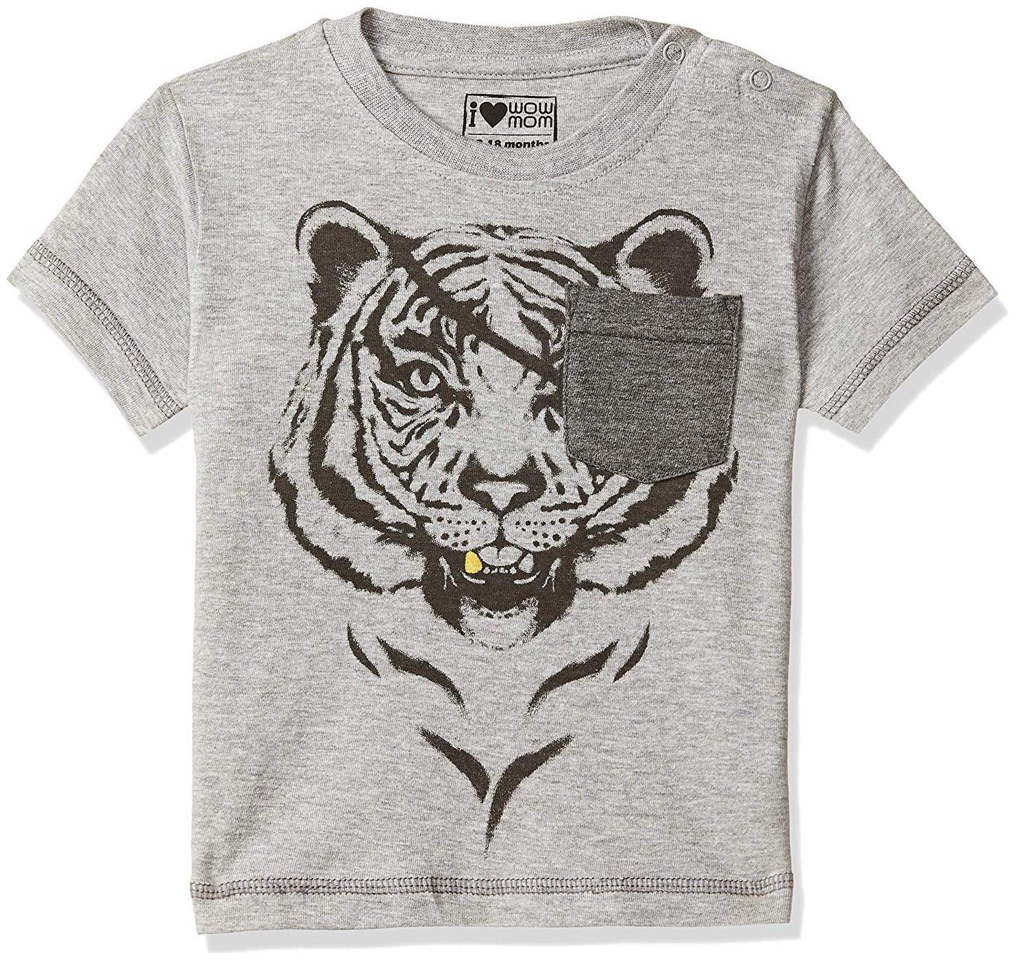 

Wow Mom Cotton Printed T shirt for Baby Boy - Grey