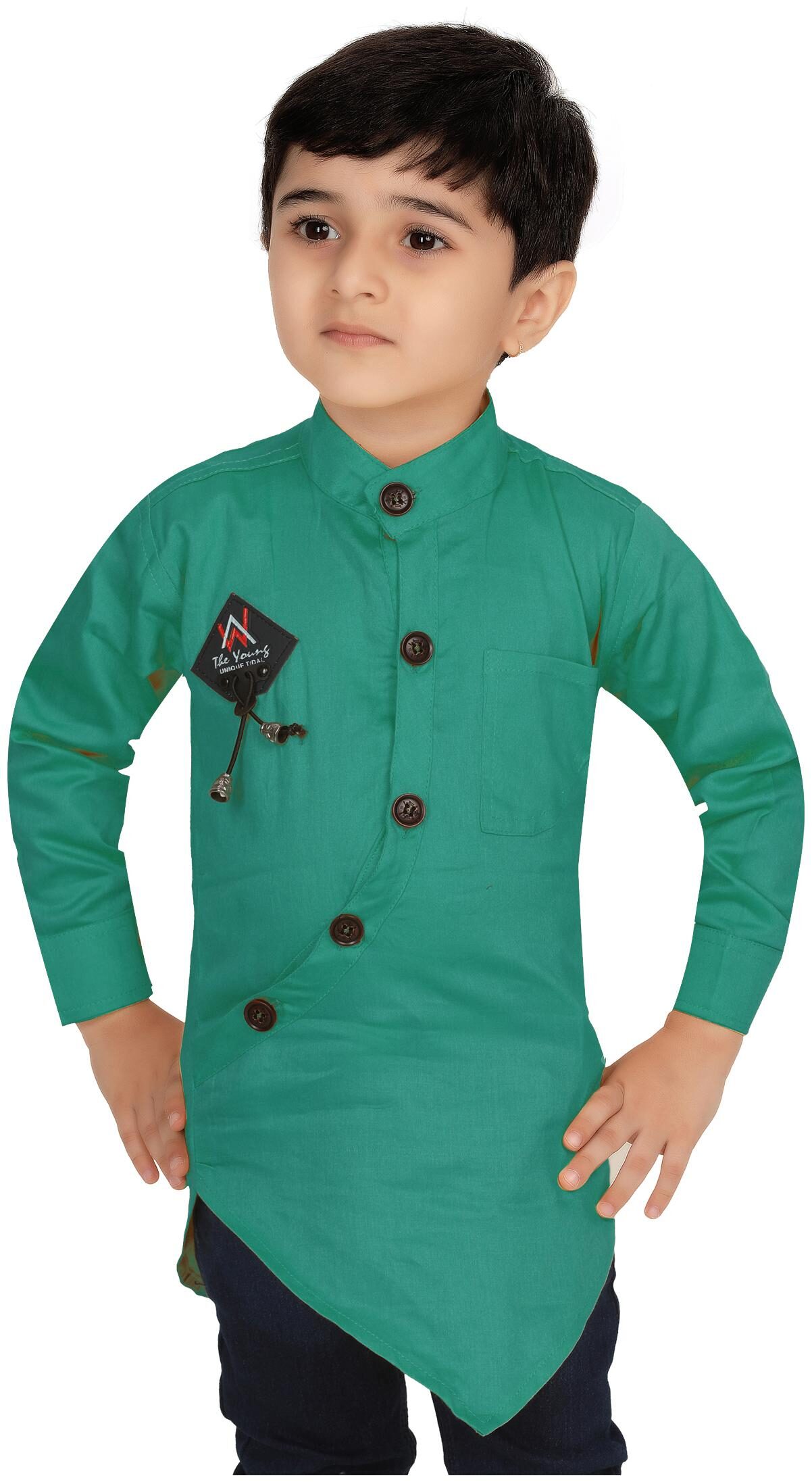 

XBOYZ Boy Cotton blend Solid Kurta - Green