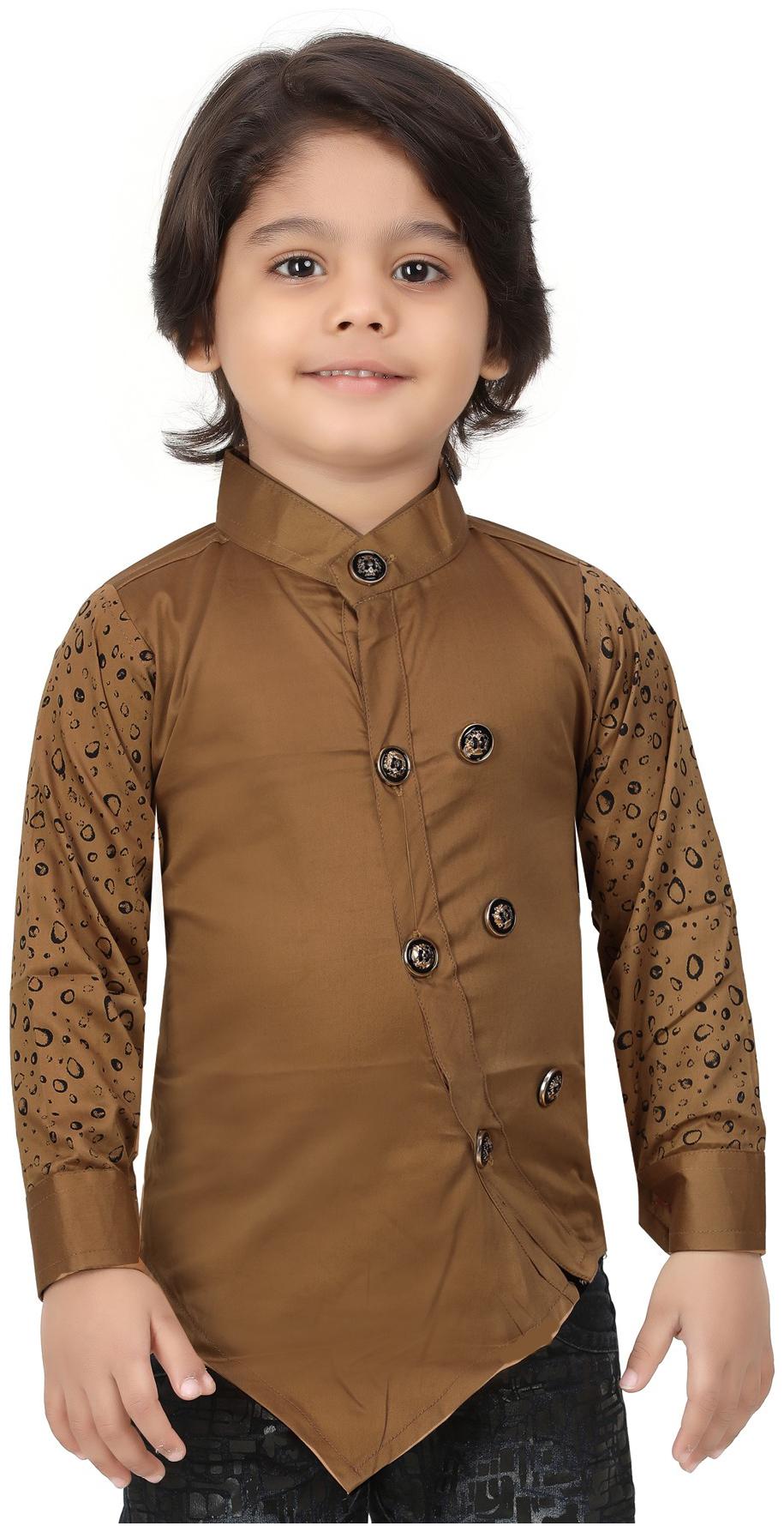 

XBOYZ Boy Cotton blend Solid Kurta - Brown