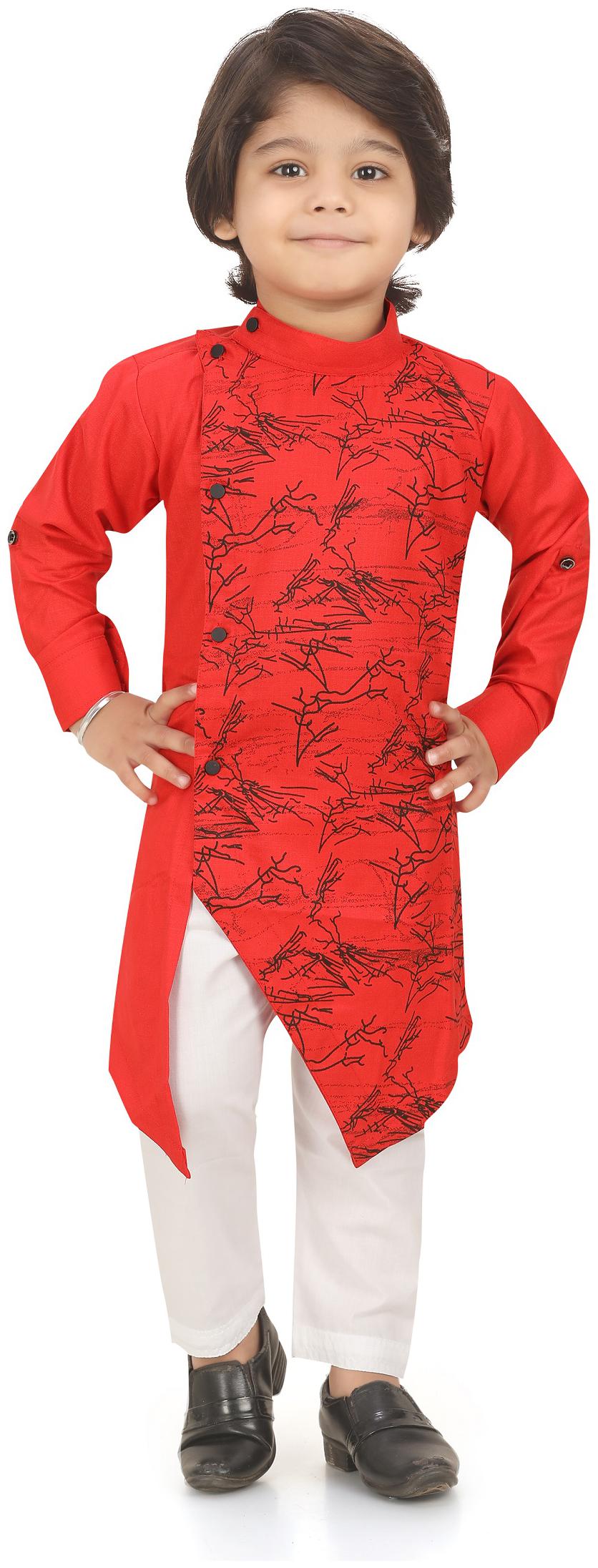

XBOYZ Boy Cotton blend Printed Kurta pyjama set - Red