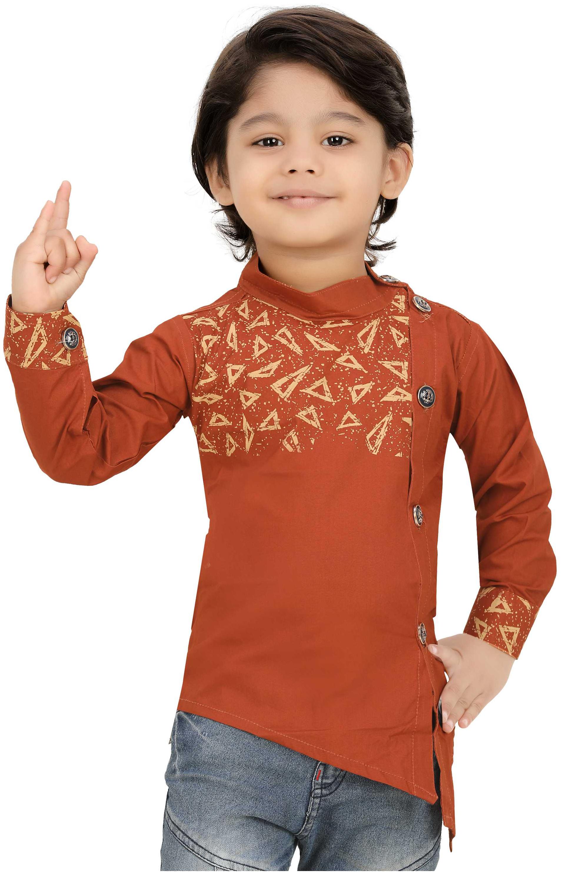 

XBOYZ Boy Cotton blend Printed Kurta - Brown