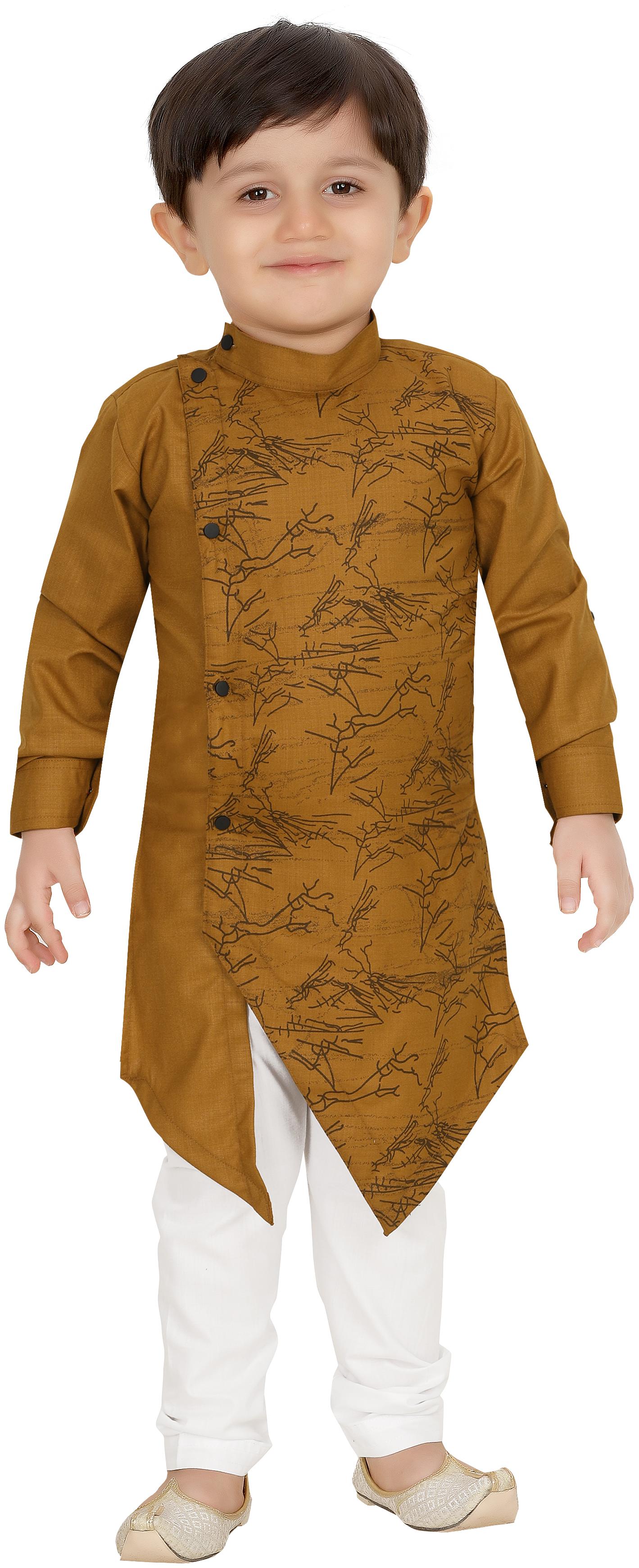 

XBOYZ Boy Cotton blend Printed Kurta pyjama set - Brown