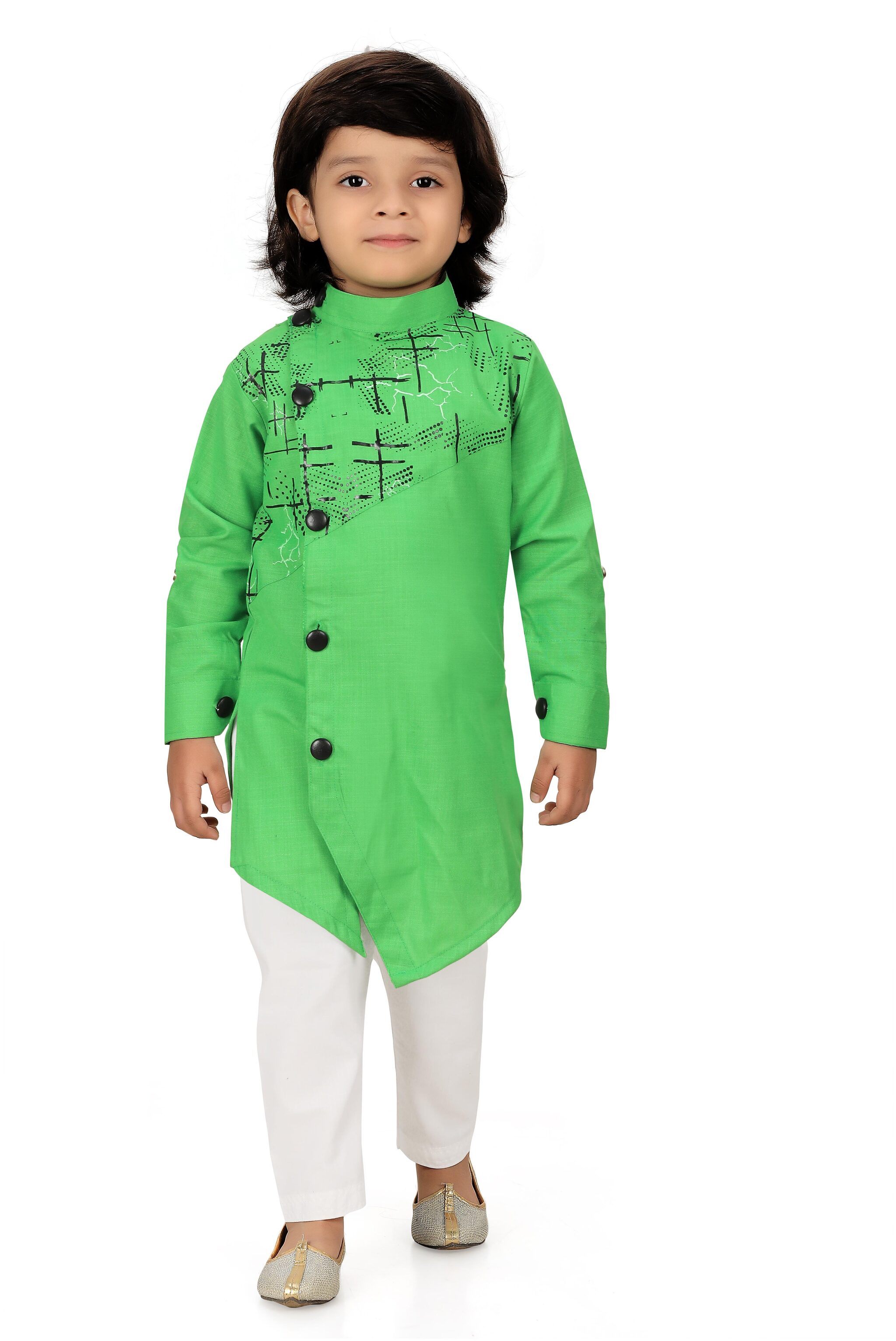 

XBOYZ Boy Cotton blend Printed Kurta pyjama set - Green