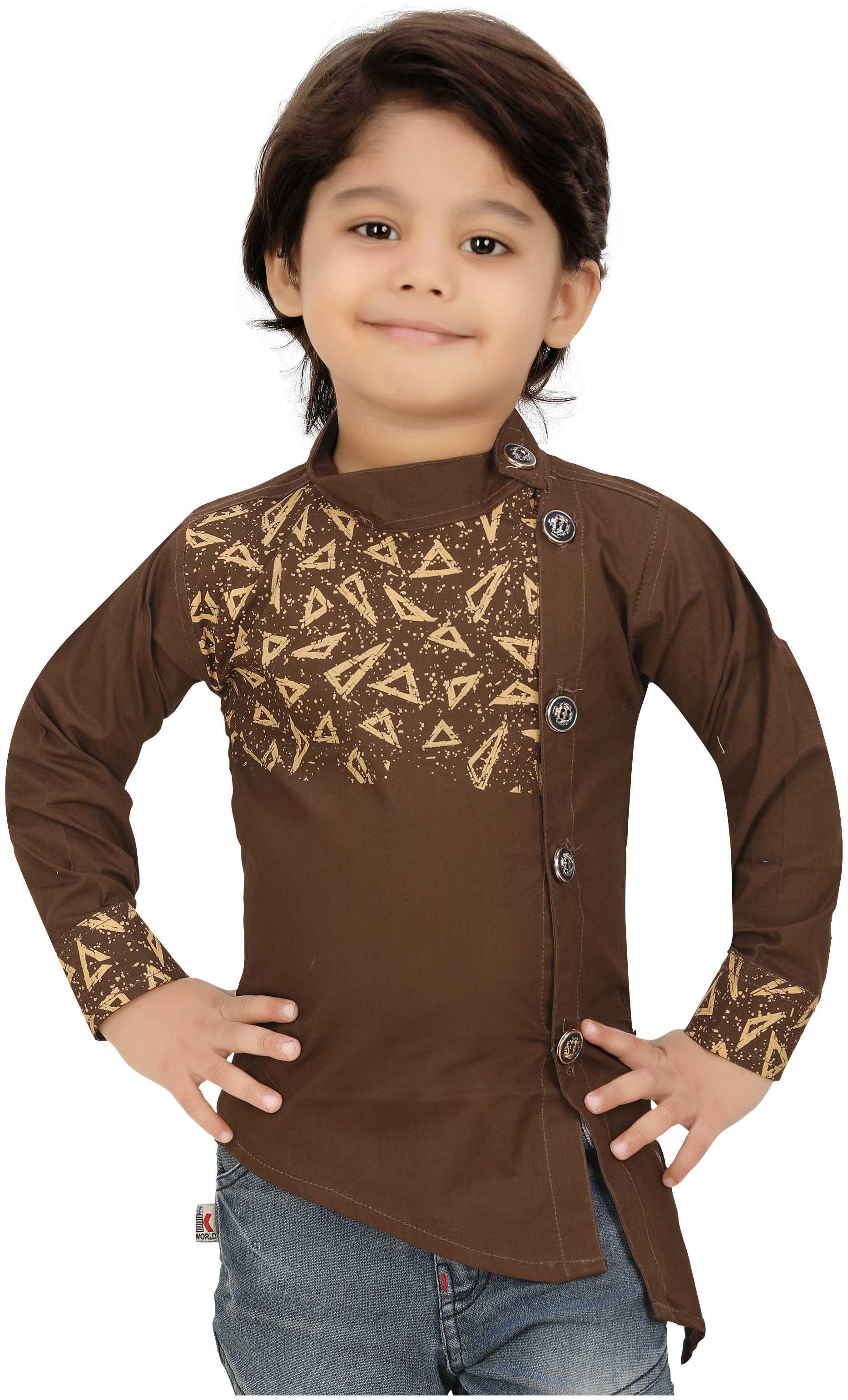 

XBOYZ Boy Cotton blend Printed Kurta - Brown