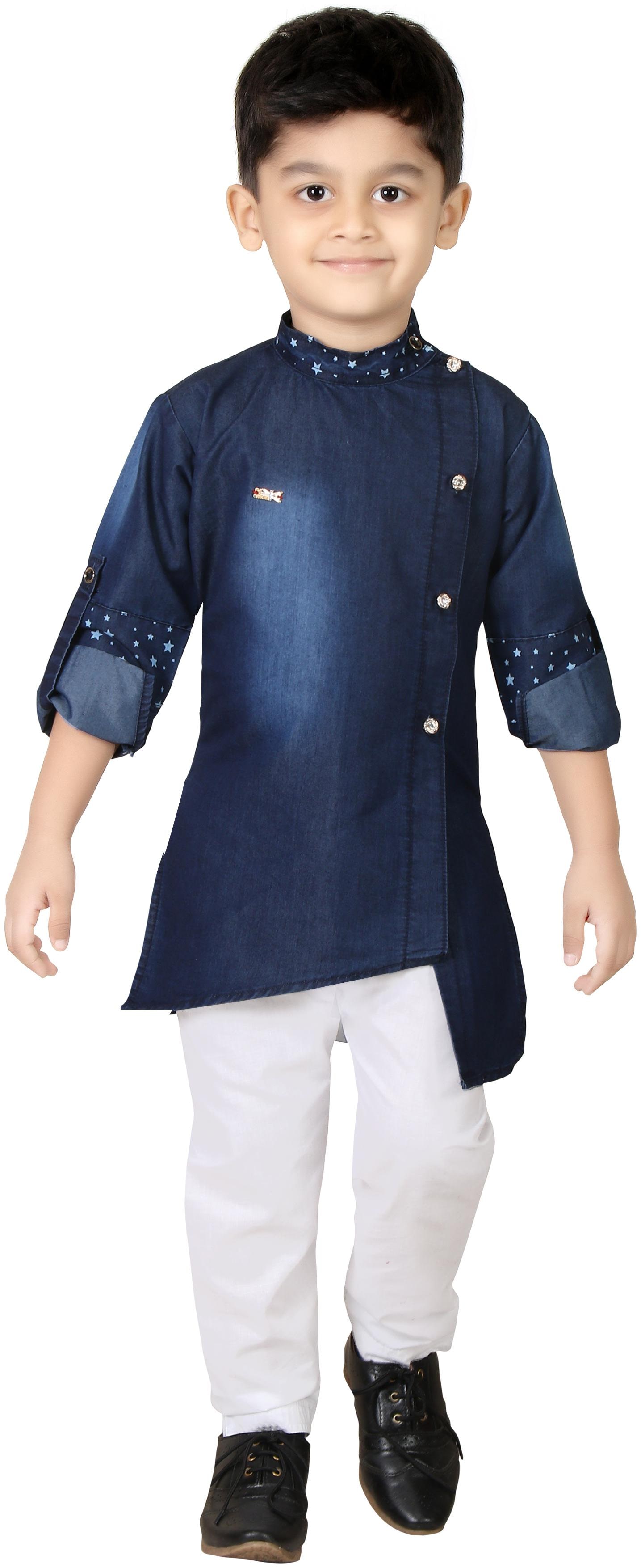 

XBOYZ Boy Denim Solid Kurta pyjama set - Blue