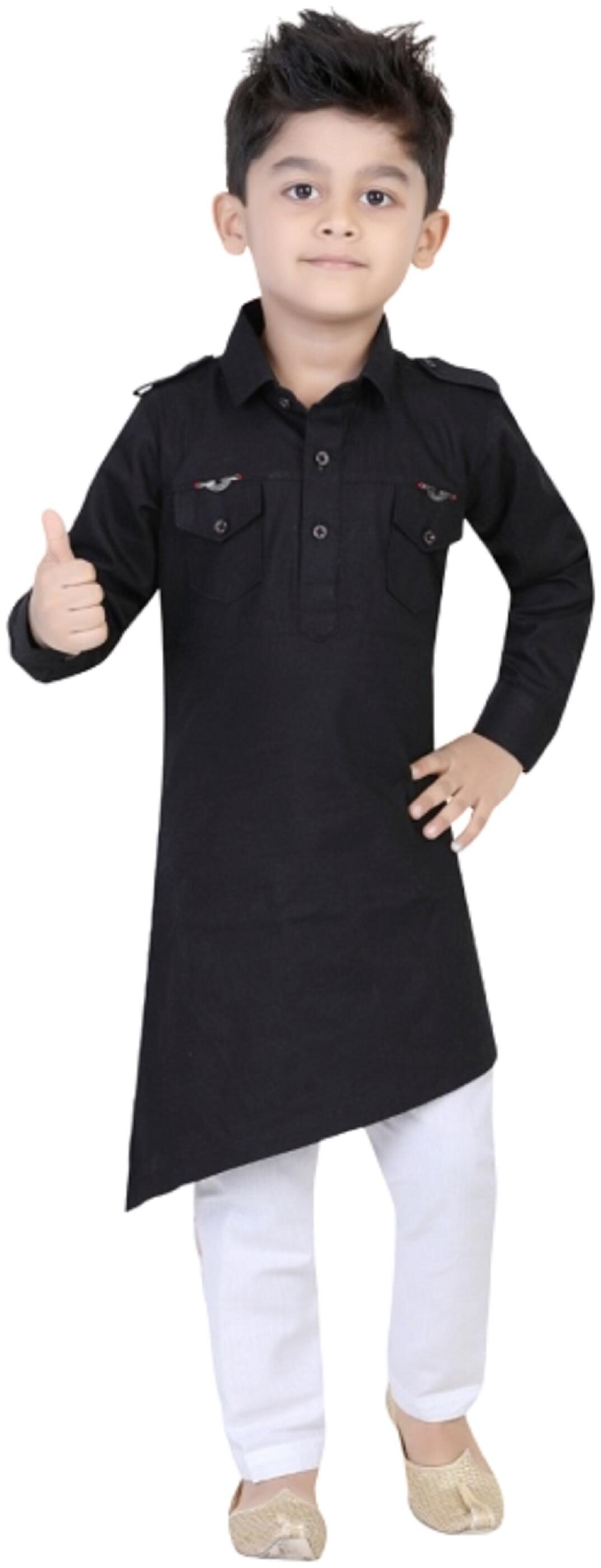 

XBOYZ Boy Cotton blend Solid Kurta pyjama set - Black White