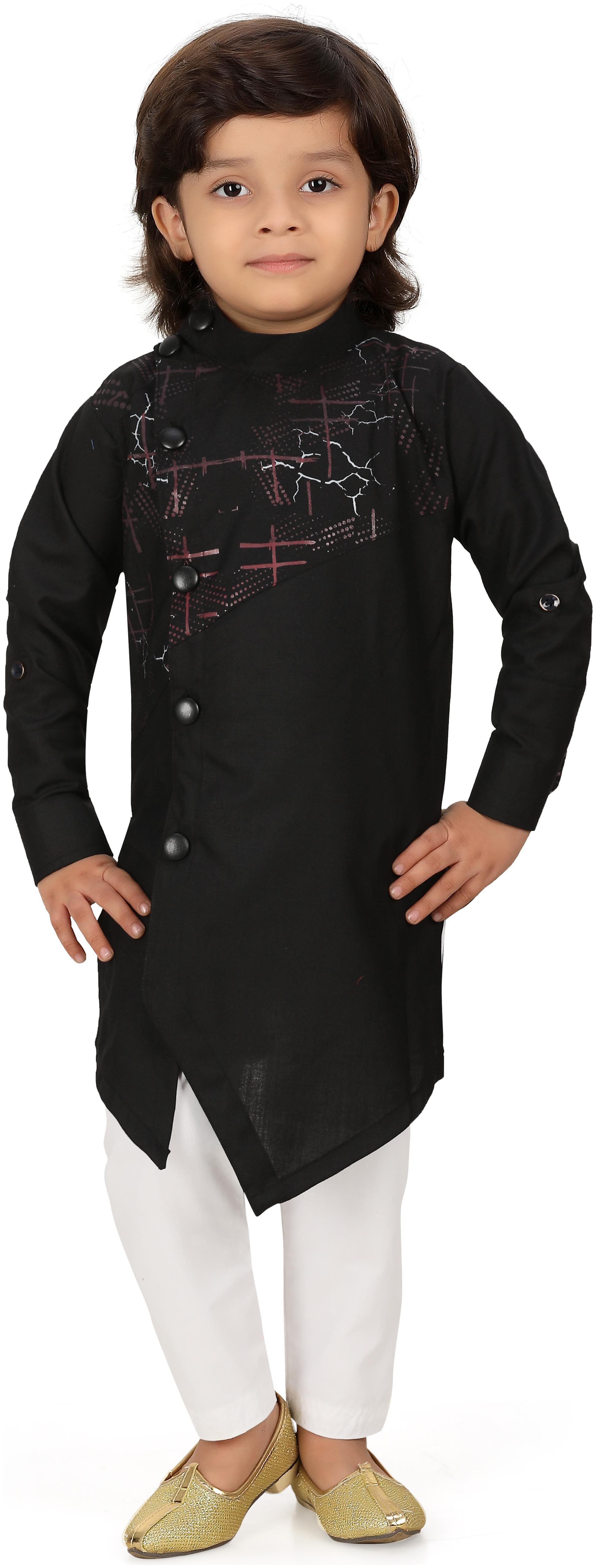 

XBOYZ Boy Cotton blend Printed Kurta pyjama set - Black